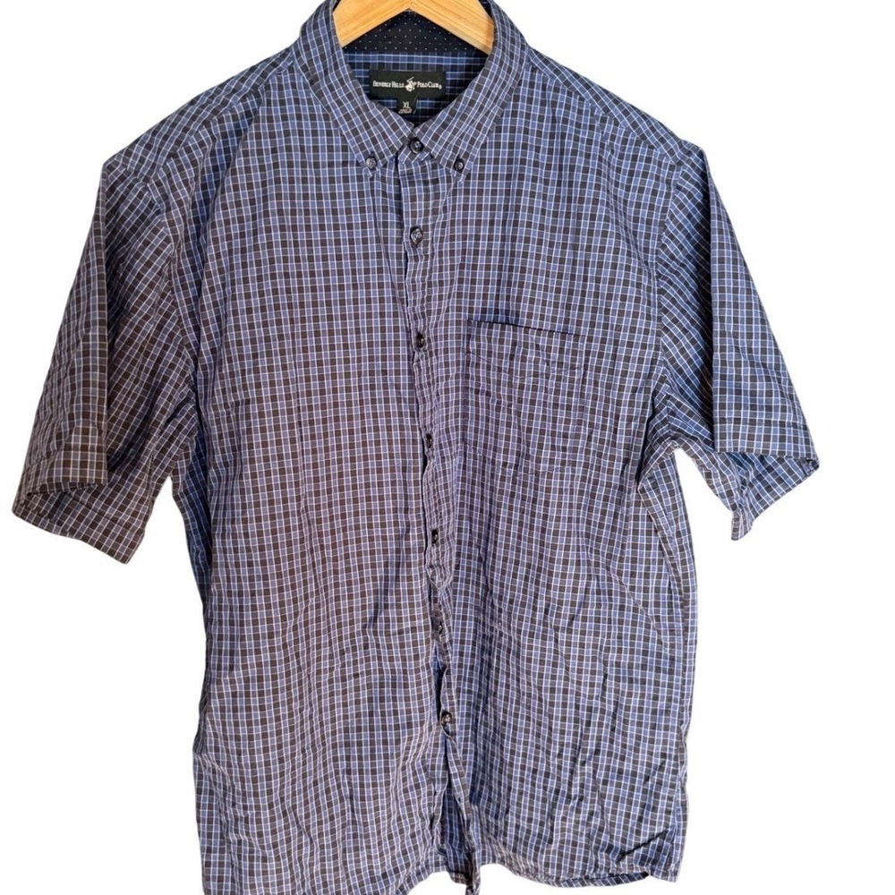 Beverly Hills Polo‎ Club Mens XL Plaid Short Sleeve Button Down Shirt Blue
